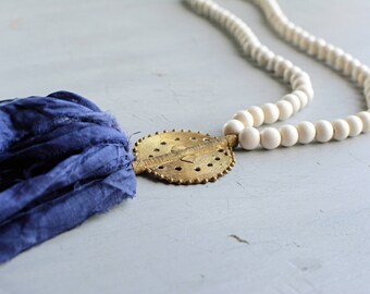 Sari Tassel Necklace, Navy and Gold