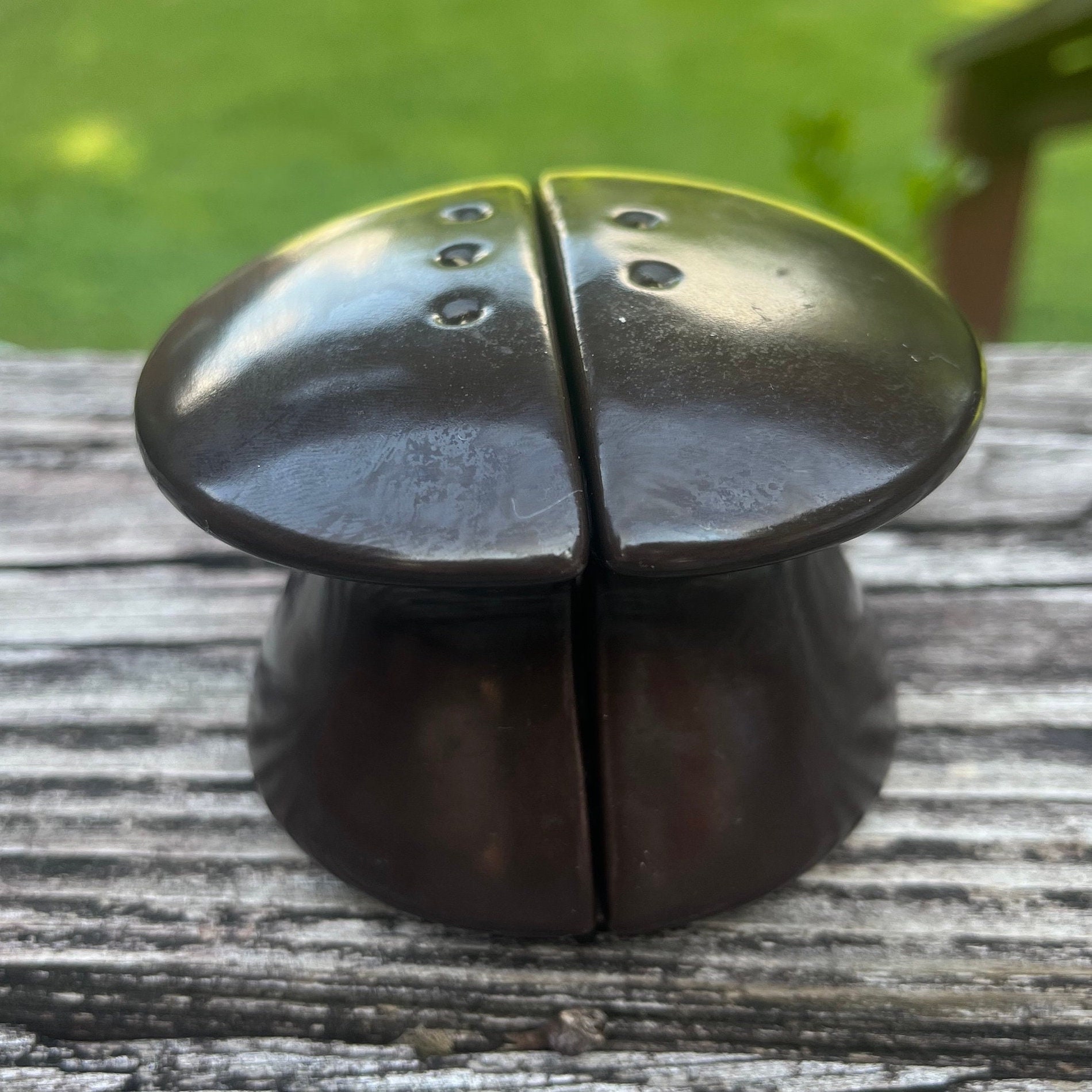 Franciscan Jamoca by Franciscan Salt and Pepper Mushroom Set Brown Ceramic Earthenware USA Mid Century Modern Vintage 1975 Dinnerware
