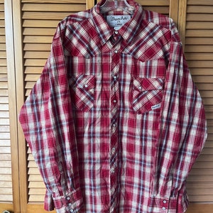 Vintage Wrangler Button Front Pearl Snap Plaid Cowboy Western Shirt Sz 2XL