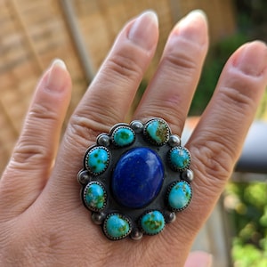 Sonoran turquoise and lapis lazuli cluster ring