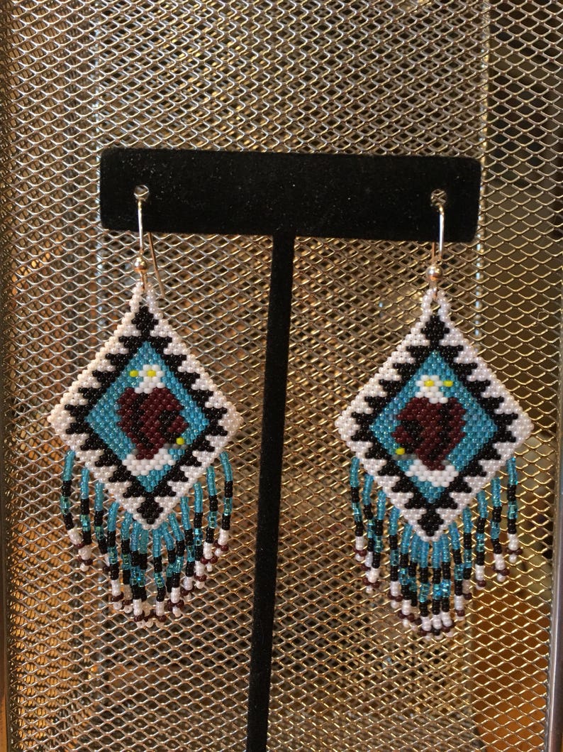Beaded eagle earrings handmade boho seed beads American | Etsy