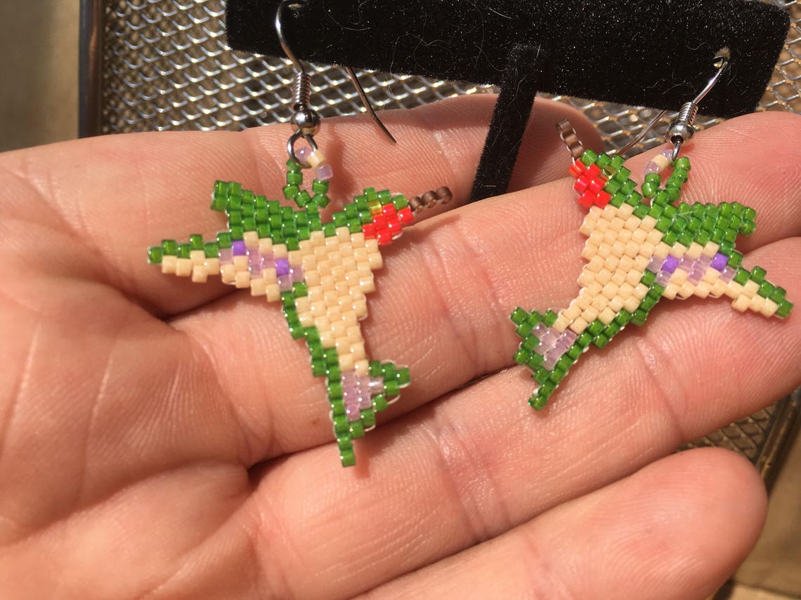 Hummingbird Earrings Hand Beaded Earrings Charming Etsy
