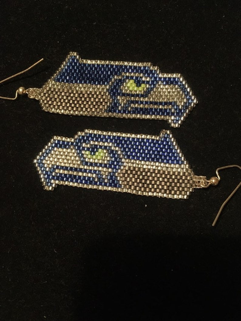 Blue And Green X1584 12 Seahawk Earrings Football Jewelry Fused Glass Earrings Football Earrings 12th Man Seattle Seahawks