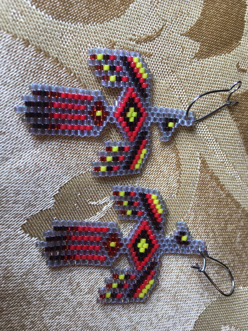 Beaded Thunderbird seed bead jewelry handmade earrings Etsy