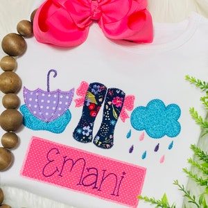 Spring Appliqué- Rainy Day Shirt- Girl Appliqué shirt- Girl spring shirt