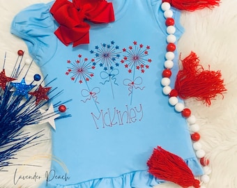 Girls 4th of July shirt, Embroidered 4th of July shirt, Girls embroidered patriotic shirt