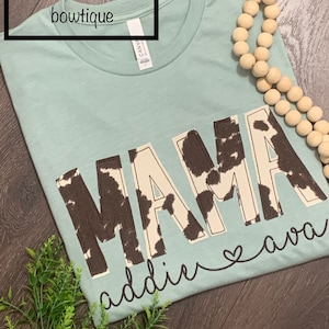 Mama shirt, personalized mama shirt, cow print mama shirt