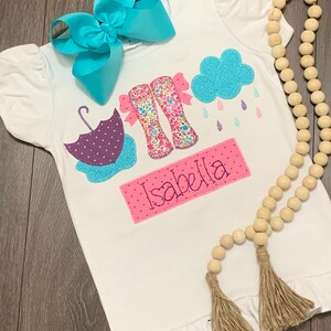 Rainy day shirt- spring appliqué shirt- girls appliqué, personalized spring shirt, girls spring shirt
