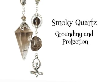 Smoky Quartz Goddess Pendulum, Protection Beaded Divination Tool