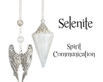 Selenite Pendulum with Angel Wings, Divining Communication with the Higher Self, Beaded Crystal Divination Pendulum