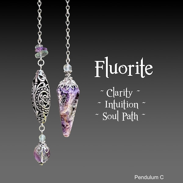 Fluorite  Pendulum,  Divining Inner Wisdom, Soul Path Pendulum Necklace, Spiral Charm