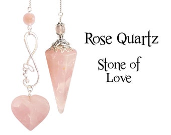 Rose Quartz Pendulum, Divining Stone of Love Pendulum, Chakra Healing Pendulum Necklace, Beaded Crystal Altar Pendulum