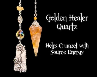 Golden Healer Quartz Pendulum, Divining Pendulum,  Helps Connect with Source Energy,  Beaded Pendulum, Crystal Pendulum,