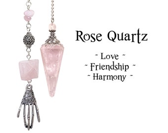 Rose Quartz Pendulum, Divining Love Friendhip, Heart Chakra Healing, Handmade Beaded Pendulum