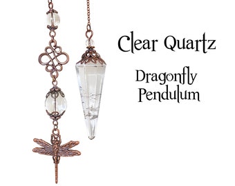 Clear Quartz Dragonfly Pendulum,  Handmade Beaded  Crystal Pendulum Point