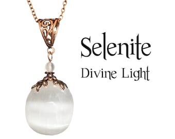 Selenite Pendant, Moon Goddess Necklace,  Divine Light Jewelry, Goddess Selene, Spirit Guides, Higher Self, Guardian Angels