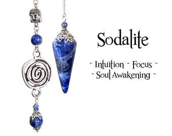 Sodalite Pendulum, Divining Stone of Soul Awakening, Third Eye Chakra, Beaded Pendulum, Healing Pendulum