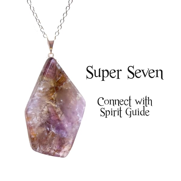 Super 7 Pendant,  FreeForm Super Seven Slice Necklace, High Vibration Healing Jewelry, Melody's Stone