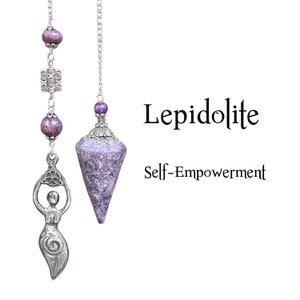 Lepidolite Goddess Pendulum, Beaded Crystal Divination, Self-Empowerment