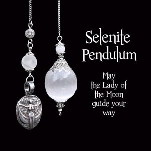 Selenite Pendulum, Divining Selene Moon Goddess, Divine Light Pendulum Necklace, Beaded Crystal Divination Pendulum