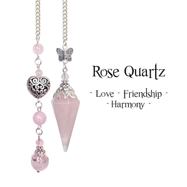 Rose Quartz Pendulum, Love Friendhip Pendulum, Chakra Healing Pendulum Necklace, Beaded Crystal Divination Pendulum, Scrying Pendulum