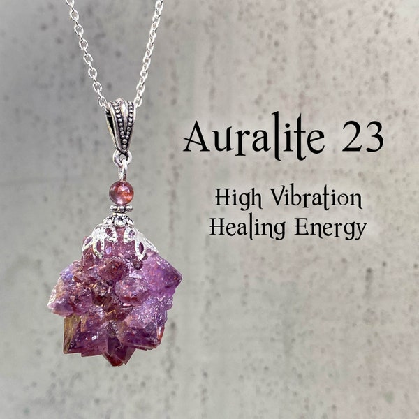 Gorgeous Auralite 23 Cluster Pendant Necklace, Connect with Spirit Guides,  Lightworker Tool, Thunder Bay Amethyst Ontario Canada, OOAK