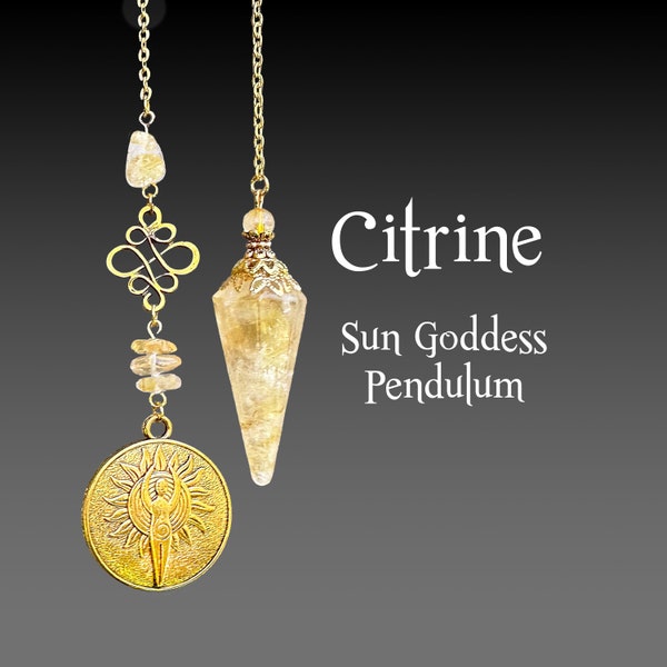 Citrine Pendulum with Sun Goddess Charm, Beaded Crystal Healing Pendulum