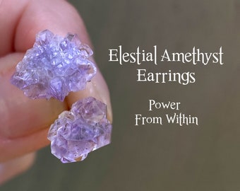 Elestial Amethyst Earrings, Connect With Your Guardian Angel, Power from Within. OOAK