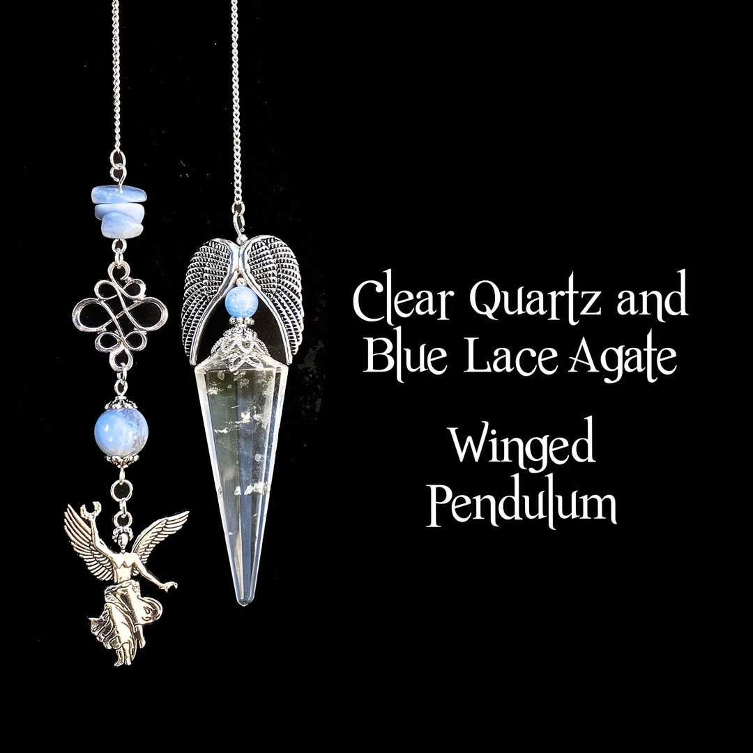 Angel Wing Pendulum, Clear Quartz and Blue Lace Agate, Divining Stone ...