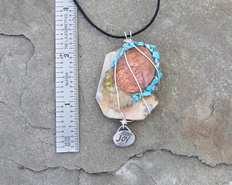 Joy and Happiness Amulet Wire Wrapped Pendant OOAK Earth Friendly Natural Healing Eco Fashion Gift Soul Journey Healing Jewelry