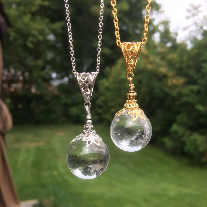 Clear Quartz Crystal Ball Meditation Necklace / Healing Etsy