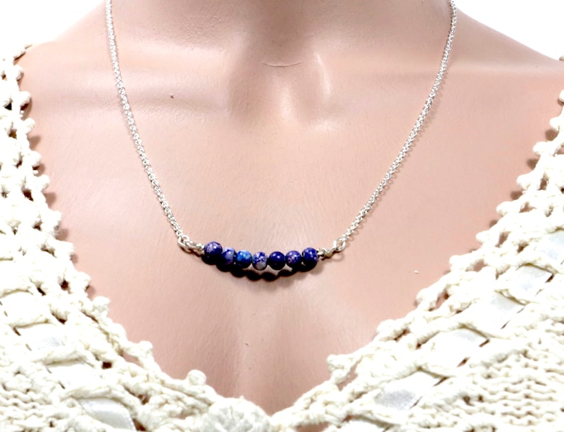 Sodalite Self-Esteem Intuition Bar Necklace Energy Healing Necklace Soul Awakening Jewelry Third Eye Chakra Necklace