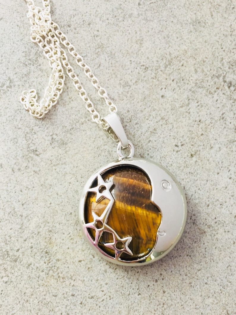 Tiger\u2019s Eye Moon /& Stars Pendant Good Luck Necklace Inner Strength Protection Necklace