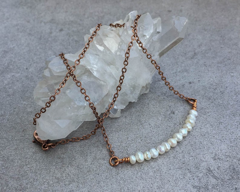 Freshwater Pearl Intuition Bar Healing Necklace Energy Healing Jewelry Feminine Wisdom Necklace Inner Strength Minimalist Necklace