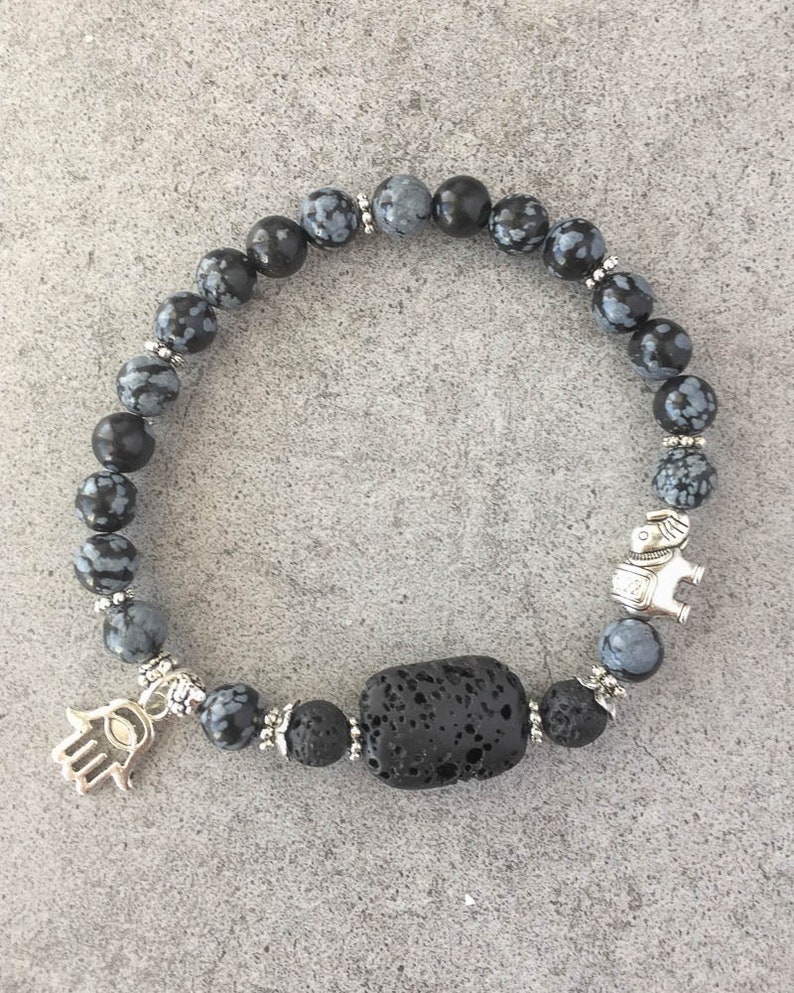 Snowflake Obsidian Aromatherapy Lava Rock Oil Diffuser Healing Energy Mala Bracelet