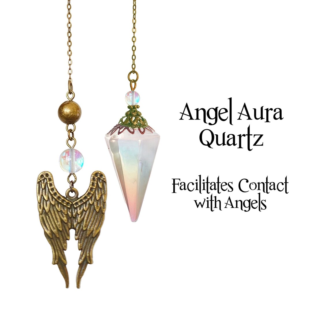 Angel Aura Quartz Pendulum With Angel Wings, Aids Insight and ...