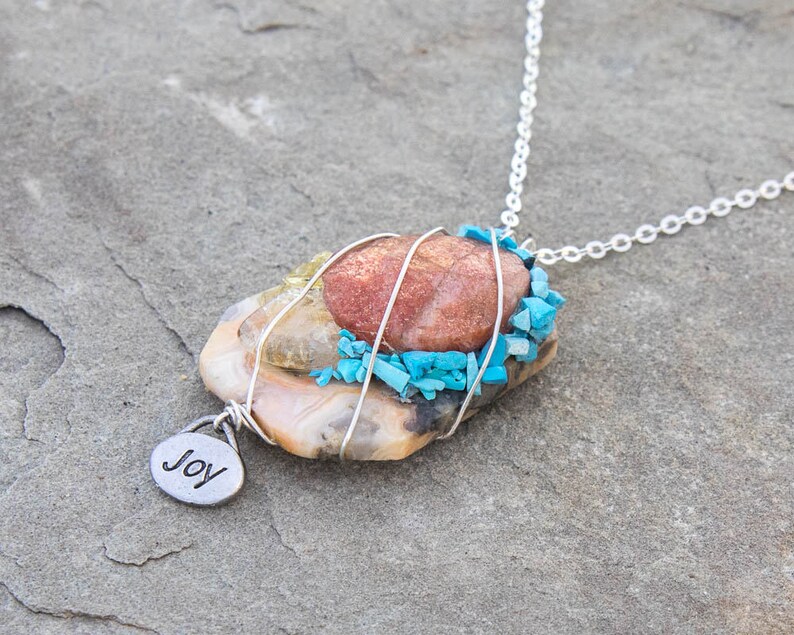 Joy and Happiness Amulet Wire Wrapped Pendant OOAK Earth Friendly Natural Healing Eco Fashion Gift Soul Journey Healing Jewelry