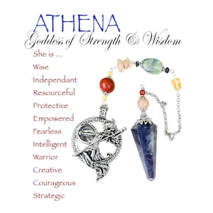 Goddess Athena Pendulum, Iolite Pendulum, Goddess of Strength & Wisdom, Beaded Crystal Divination Pendulum