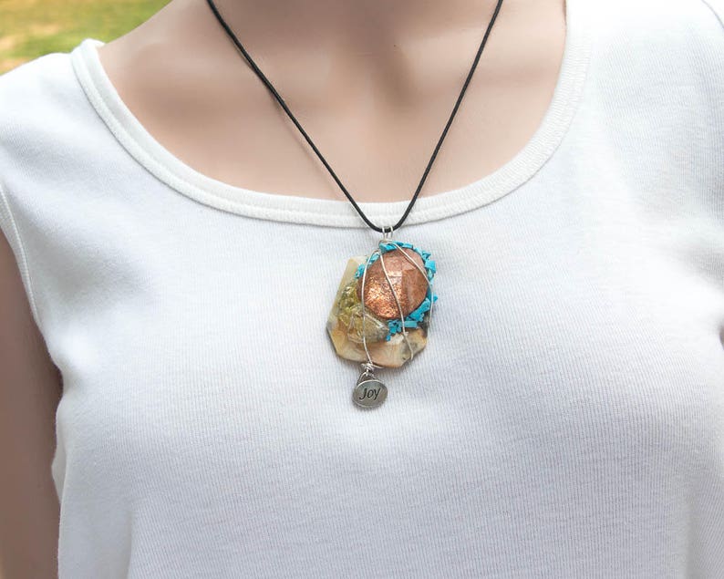 Joy and Happiness Amulet Wire Wrapped Pendant OOAK Earth Friendly Natural Healing Eco Fashion Gift Soul Journey Healing Jewelry