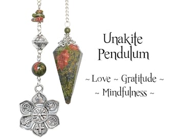 Unakite Crystal Pendulum, Chakra Healing Necklace, Divination Tool
