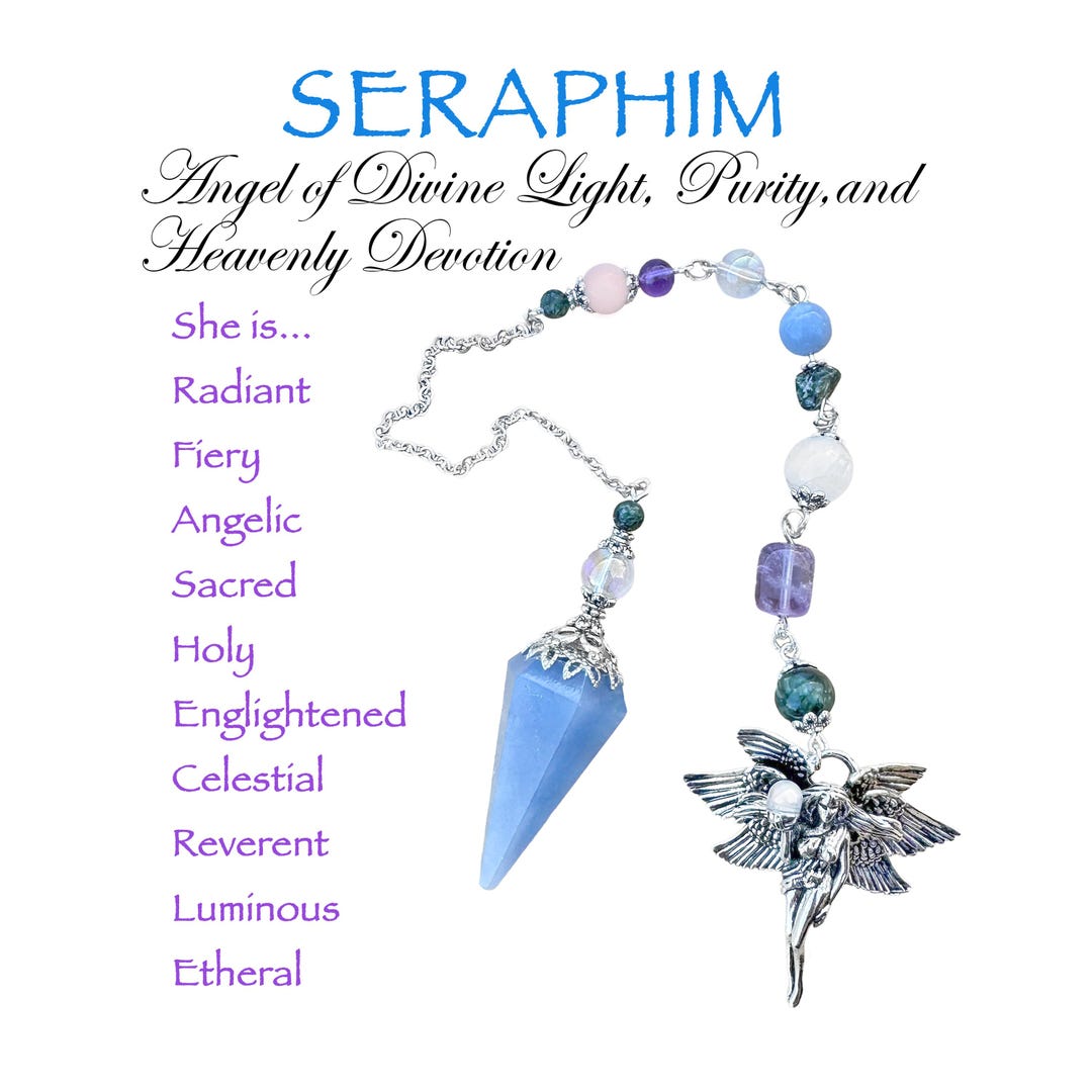 Angelite Pendulum, Seraphim Angel Communication Dowser, Beaded Crystal ...