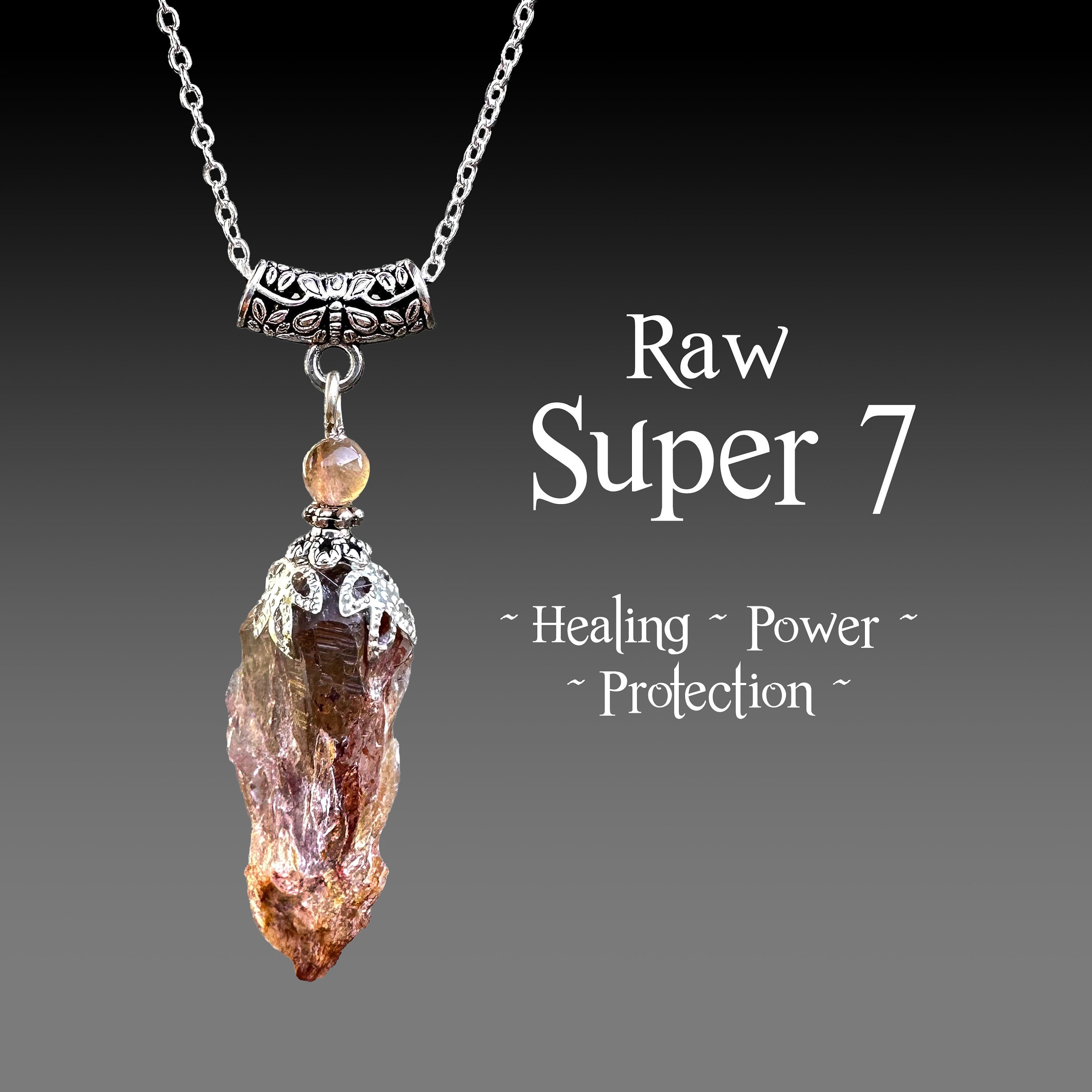 Raw Natural Super 7 Pendant, Connection With Spirit Guide High