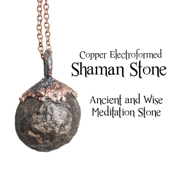 Shaman Stone Necklace, Ancient and Wise Meditation Stone, Electroformed Copper Unisex Pendant, Moqui Marble, Protection Necklace