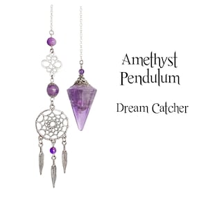 Amethyst Pendulum, Dream Catcher Pendant, Healing Crystal Altar