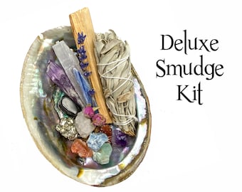 Deluxe Smudge Kit, Energy Cleansing Set, Sage, Palo Santo, Abalone Shell