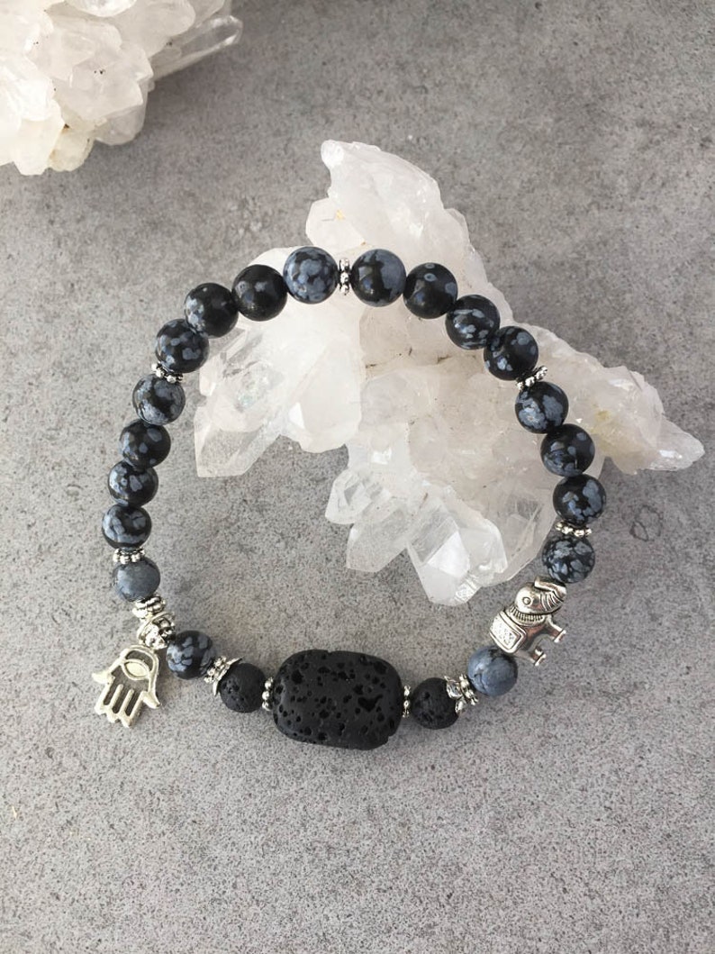 Snowflake Obsidian Aromatherapy Lava Rock Oil Diffuser Healing Energy Mala Bracelet