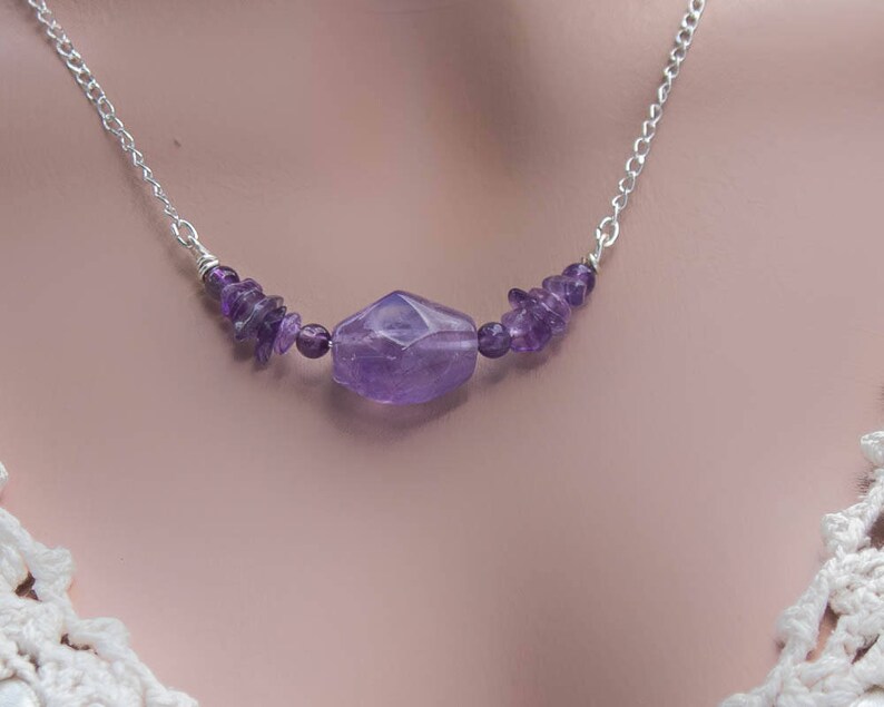 Amethyst Balance of Body and Mind Healing Energy Bar Necklace Crown Chakra February Birthstone Earthy Friendly Eco Fashion Gift