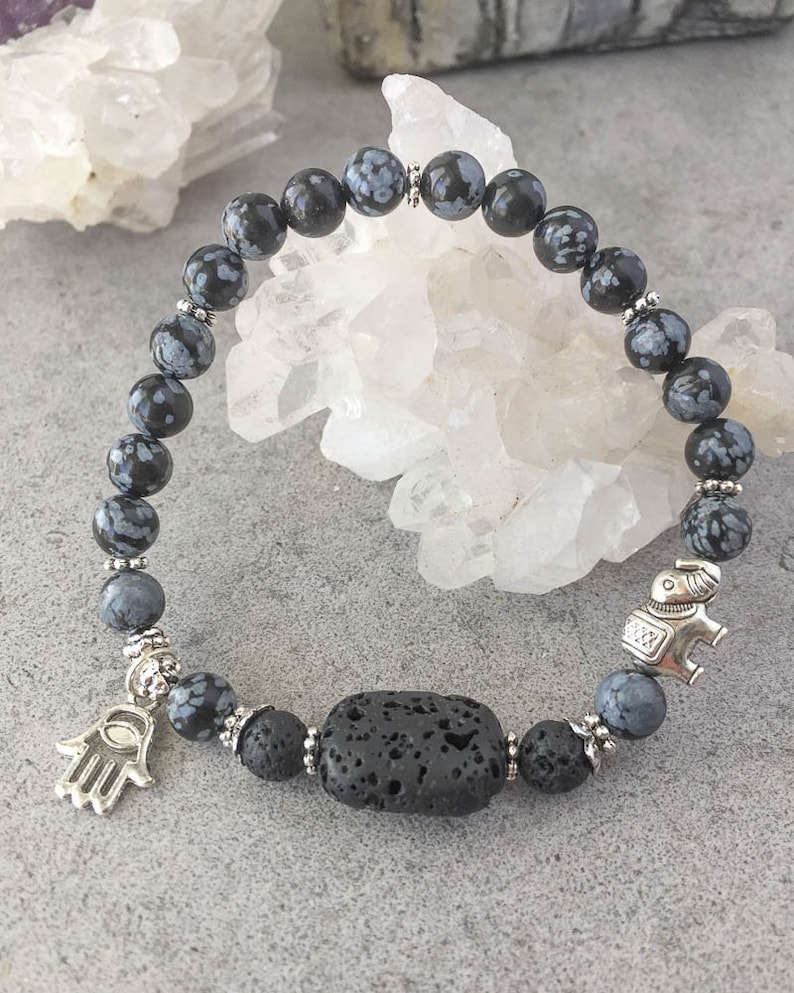 Snowflake Obsidian Aromatherapy Lava Rock Oil Diffuser Healing Energy Mala Bracelet