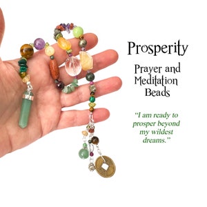 Prosperity Affirmation/Prayer/Meditation Beads, Amethyst, Peridot, Tiger Eye, Pyrite, Emerald, Ruby, Citrine