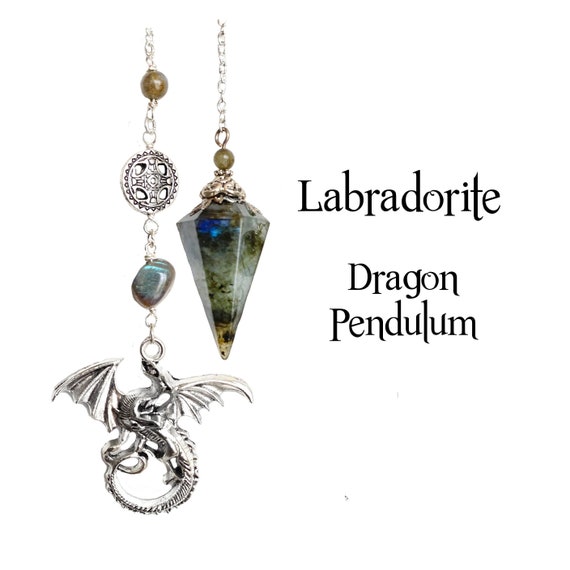 Labradorite Pendulum with Dragon, Divining Pendulum, Magic, Intuition, Transformation
